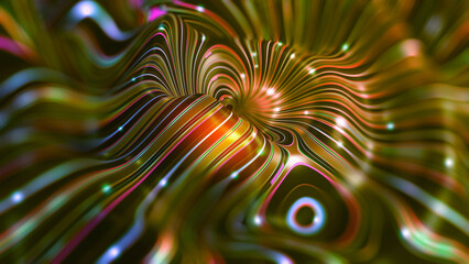 Fototapete - Internet flow, twisted strings, uncertainty of wavy forms. Mysticism of orbits of curved space. A carnival of emotions on waves of joy. 3D illustration of abstract background