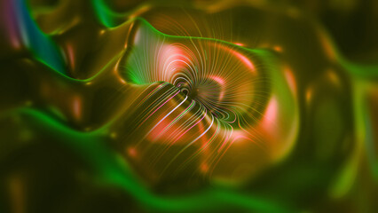 Aufkleber - Fluid space, wavy flow, strings of the universe 3D illustration. Soaring Data Orbit