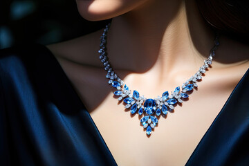Canvas Print - Close up of a necklace with natural blue gem stone, jewellery 