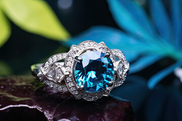 Wall Mural - Close up of a ring with natural blue gem stone, jewellery 