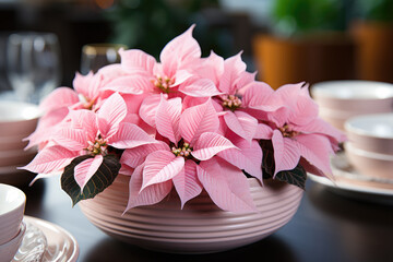 Sticker - Pink Christmas holly star flowers on the table