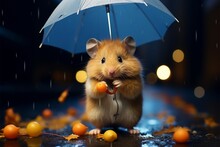 Adorable Hamster Takes Cover Beneath A Tiny Umbrella In The Rain