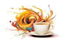 Drawn Cup Of Fresh Hot Coffee On White Background