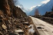 The mountain road becomes hazardous in early spring due to rockfall