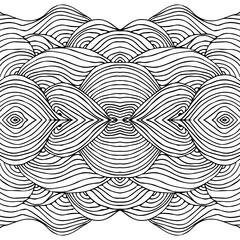Poster - Simple minimalist wave pattern. Hand drawn graphic line art. Modern abstract  landscape. Monochrome black and white curly doodles
