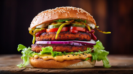 Fresh tasty meat free vegetarian burger made from organic ingredients close up