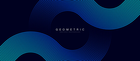 Sticker - abstract blue glowing geometric lines on dark background. geometric stripe line art design. modern s