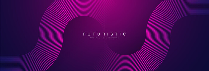 Dark purple abstract background with glowing geometric lines. Geometric stripe line art design. Modern shiny gradient lines pattern. Futuristic technology concept. Vector illustration
