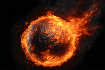 Wall Mural - Fireball isolated on black background. Fiery overlay effect.