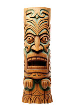 A Carved Tiki Totem Pole Statue Isolated On A Transparent Background, Generative Ai