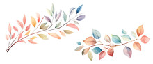 Watercolor Colorful Set Of Tropical Spring Floral Pastel Leaves And Flowers Elements Isolated On Transparent Background, Bouquets Greeting Or Wedding Card Decoration.