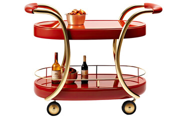 Wall Mural - a red art deco style bar cart isolated on a transparent background, generative ai