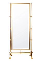 Wall Mural - an art deco style gold floor mirror isolated on a transparent background, generative ai