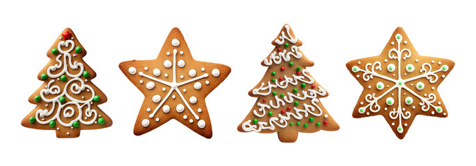 Christmas gingerbread cookies isolated on transparent or white background, png