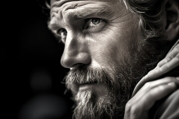 Poster - A picture of a man with a beard talking on a cell phone. Suitable for various communication and technology-related concepts.