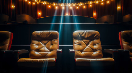 Wall Mural - Movie cinema hall interior with brown row of seats. Ai generative illustration