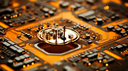 Poster - Closeup background of motherboard. Circuit cpu microchip digital. Ai generative illustration