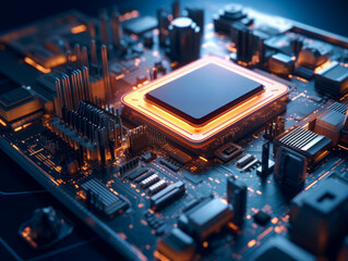 Poster - Closeup background of motherboard. Circuit cpu microchip digital. Ai generative illustration