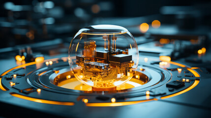 Poster - Closeup hardware background of motherboard. Circuit cpu microchip digital. Ai generative illustration