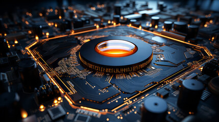 Poster - Closeup hardware background of motherboard. Circuit cpu microchip digital. Ai generative illustration