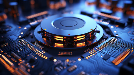 Poster - Closeup hardware background of motherboard. Circuit cpu microchip digital. Ai generative illustration