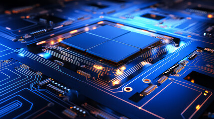 Poster - Closeup hardware background of motherboard. Circuit cpu microchip digital processor. Concept of technology. Ai generative illustration