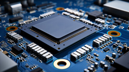 Poster - Closeup hardware background of motherboard. Circuit cpu microchip digital processor. Concept of technology. Ai generative illustration
