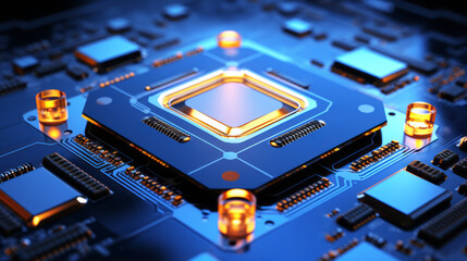 Poster - Closeup hardware background of motherboard. Circuit cpu microchip digital processor. Concept of technology. Ai generative illustration