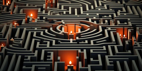 Poster - A maze with lit candles inside of it, AI