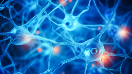 Poster - brain stimulation activity with neuron close-up microscpoe illustration. neurology, cognition, neuro