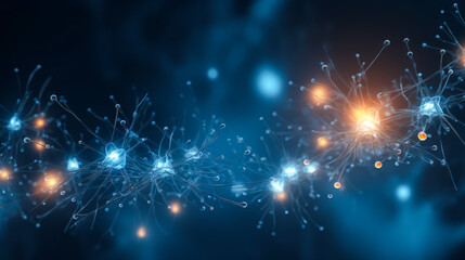 Poster - brain stimulation activity with neuron close-up microscpoe illustration. neurology, cognition, neuro