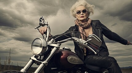 Senior woman on motorbike