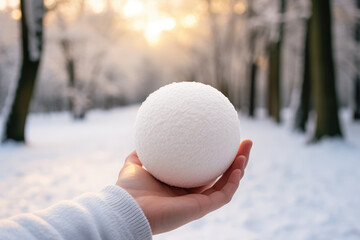 Poster - The tactile experience of holding a snowball is captured in a close-up photograph, showcasing the mixture of cold and compact textures. Generative Ai.