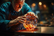 A glassblower shaping molten glass into a delicate vase. Generative Ai.