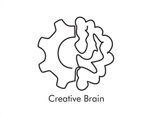 Poster - Single continuous line drawing of gears with human brain. Creative brain Idea concept with gears and brain