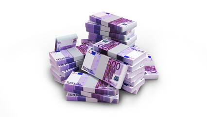 Wall Mural - Stacks of 500 Euro notes. money on transparent background. 3d rendering of bundles of cash