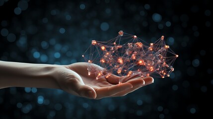 Poster - person holding 3D network connection data – digital technology concept