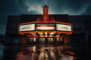 Wall Mural - A retro movie theater marquee with a modern twist, showcasing a blend of old and new in cinema. Generative Ai.