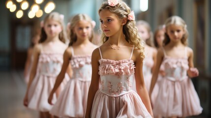 children dressed in ballet costumes practicing their poses.