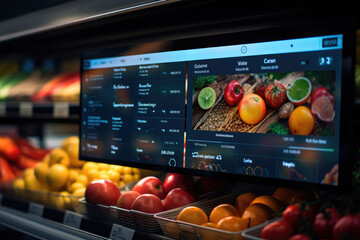 Sticker - An online grocery shopping experience with real-time inventory updates and AI-driven recommendations for healthier choices. Concept of online grocery shopping. Generative Ai.