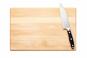 A wooden cutting board with a metal knife blade, an essential kitchen tool