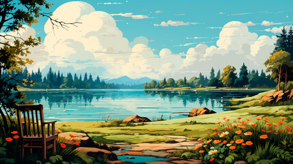 Wall Mural - summer lake with a beautiful view of a lake