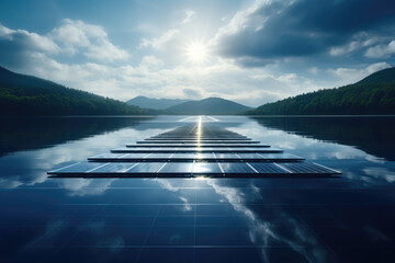 a floating solar array on a reservoir, demonstrating the synergy of water and solar power. generativ