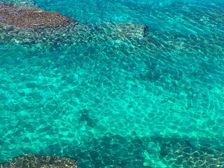 Blue clear sea water azure transparent ocean waters beautiful seascape.