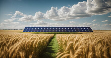 Solar Panels On A Wheat Field