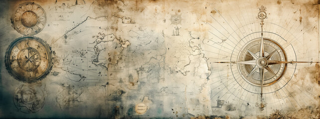 abstract background on the theme of travel, adventure and discovery. old hand drawn map with vintage