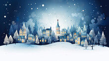 Flat-style Houses Are Isolated. Snow-skidded Winter Streets. Concept. Christmas. Roofs Are Covered With Snow.