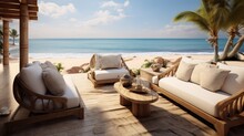 Stylish Beachfront Resort Photo Realistic Illustration - Generative AI.
