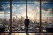 © SKIMP Art - business person in office looking at the city Generative AI