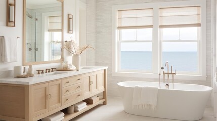 Cozy clean interior design with muted costal colors bathroom